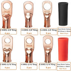 Bare Copper Lugs 2 4 6 Gauge Battery Lugs 72pcs Heavy Duty Wire Lugs 2 AWG 4 AWG 6 AWG Battery Cable Ends Ring Terminals Kit with 3/8" & 5/16" Stud Cable Lugs Terminal Connectors with Heat Shrink Tube