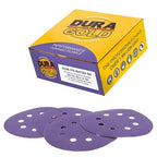 Dura-Gold Premium 180 Grit 5" Purple Film Ceramic Sanding Discs, 8-Hole Pattern, Box of 50 - Dustless Hook & Loop Backing Sandpaper for DA & Random Orbital Sanders - Sand Auto Paint, Wood, Woodworking