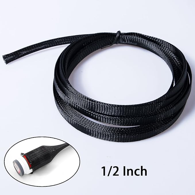 50ft - 1/2 Inch & 1/4 Inch Expandable Braided Cable Sleeve, Braided Wire Sleeving, Cable Wrap Mesh Wire Loom