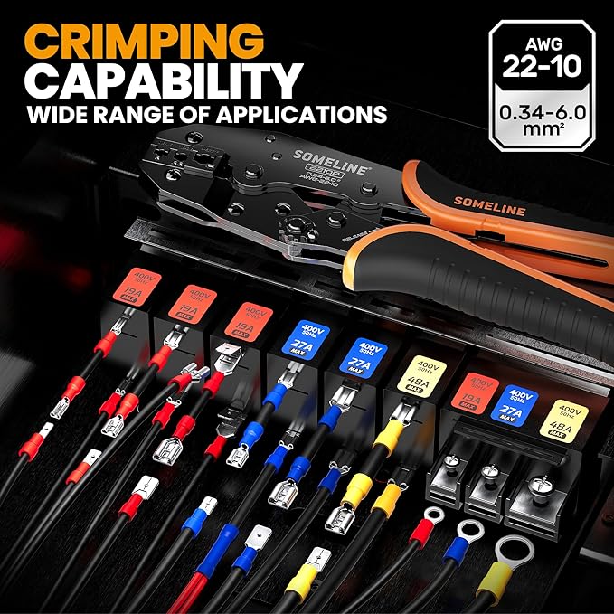 SOMELINE Wire Terminals Crimping Tool, with 39 Sizes Insulated Ratcheting Terminals Crimper Kit of AWG 22-10 Insulated Electrical Butt Bullet Spade Fork Ring Spade Splice Crimp Terminals