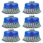 SALI 6 Pack Wire Cup Brush, 4 Inch Twisted Knotted Cup Brush for Grinders, with 5/8-11 Inch Arbor for Heavy Cleaning Rust, Stripping and Abrasive, for Angle Grinder