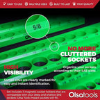 Olsa Tools Magnetic Socket Organizer | 3 Piece Socket Holder Kit | 1/2-Inch, 3/8-Inch, & 1/4-Inch Drive | SAE Green | Holds 68 Sockets | Professional Quality Tools Organizer