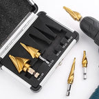 Titanium Step Drill Bit, 1/4" to 1-3/8" Spiral Flute Step Bit for Metal, 10 Sizes HSS Step Drill Unibit