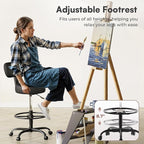 SUPERJARE Drafting Chair with Back, Adjustable Foot Rest Rolling Stool, Multi-Purpose Office Desk Chair, Thick Seat Cushion for Home Bar Kitchen Shop - All Black