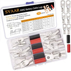 Tinned Copper Lugs 2 4 6 Gauge Battery Cable Ends Kit 72pcs,2 AWG 4 AWG 6 AWG Cable Lugs with 5/16" and 3/8"Ring Terminal Marine Grade Battery Terminal Connectors Crimp Wire lugs with Heat Shrink Tube