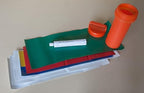 Vinyl Adhesive Party Tent Patch Repair Kit, 5" x 5" Pieces (3 White, 1 Blue, 1 Red, 1 Green, 1 Yellow) with 1 oz. Liquid Repair Glue and Portable Orange Carrying Case