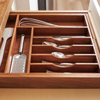 Premium Silverware, Flatware and Utensil Organizer for Kitchen Drawers, Food-Safe Contract Grade, Expandable from 16 to 28 In, Natural Acacia