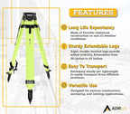 AdirPro Universal Survey Tripod – Laser Level Tripod – Transit Level Tripod - Quick Clamp - Heavy Duty Contractor Tripod 5/8” x 11” Thread (Green Aluminum)