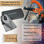 VVAAGG Flint and Steel Fire Starter Kit Survivor, 3/8" 1/2 inch Ferro Rods and Magnesium Rods with Paracord Handle