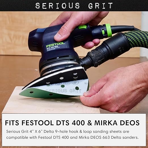 4" x 6" Delta (100mm x 150mm) Triangle Hook & Loop Sanding Sheet Assortment - 80, 120, 150, 180, 220 Grit (10 of Each) - Fits Festool DTS 400 & Mirka DEOS Delta Sanders - 50 Pack Box