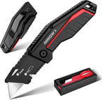 ARROW Folding Utility Knife, Quick-Change Box Cutter with Belt Clip, Liner Lock, Heavy Duty Aluminum Razor Knife with Comfortable Handle, 10 Extra SK2 Blades Included