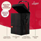 Lusso Gear Spill-Proof Car Trash Can (3.5 Gallon) - Easy to Clean Hanging Garbage Bin - Leak-Proof Lid, Removable Liner, Waterproof - Keeps Truck, SUV, Car, Minivan Clean & Odor Free (Tan)