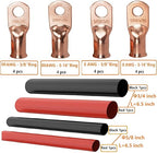 SVAAR 20pcs Battery Cable Ends Kit 1/0 AWG 2/0 AWG Copper Lugs 0 Gauge 00 Gauge Battery Cable Lugs with 3/8" and 5/16" Stud Heavy Duty Wire lugs Ring Terminal Connectors with 3:1 Heat Shrink Tube