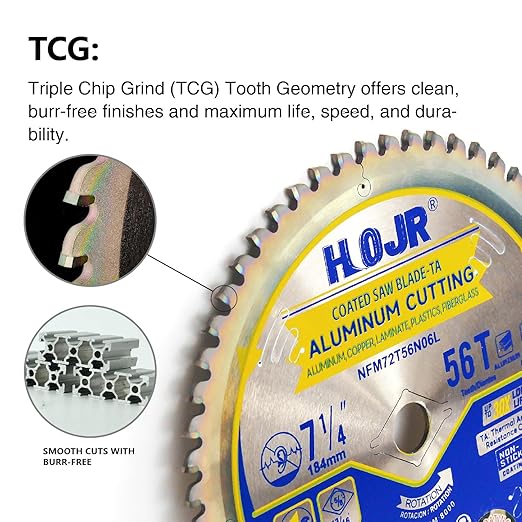 Aluminum Cutting Circular Saw Blade, Medium Aluminum,The Cutting Head uses a Special Anti-Heat Sticking Coating with high Finish and Long Life,NFM 7-1/4 inch 56-Tooth 5/8" -TA