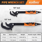 HORUSDY Heavy Duty Pipe Wrench Set, 10” and 15” Self-Adjusting Pipe Wrenches for Plumbing and HVAC, 2-Piece Pipe Vise Tool Kit for Standard and Irregular Nuts, Pipes, Fixtures – Pipe Wrench Set