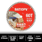 8-1/4 Inch Circular Saw Blade, 60-Tooth Carbide-Tipped Ultra-Fine Finish Professional Woodworking Blade for Smooth Cuts Compatible with Miter & Table Saws