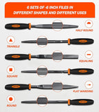 Needle File Set - Carbon Steel 6-Piece Set Includes Flat, Flat Warding, Square, Triangular, Round, Half-Round Files