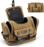 ARCFOX Travel Hanging Toiletry Bag for Men, Vintage Canvas Large Toiletry Bag with 7 Compartments, Camping Gym Travel Toiletry Kit Organizer with PVC Wet & Dry Pockets, Personalized Wash Bag, Brown