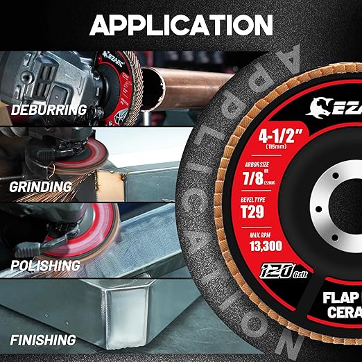 EZARC Ceramic Flap Discs 120 Grit, 4 1/2 x 7/8-Inch Flap Sanding Disc, Type 29 Ceramic Grinding Wheel for Stainless Steel, Non-Ferrous Metal, Cast Iron, Sheet Metal, 10 Pack