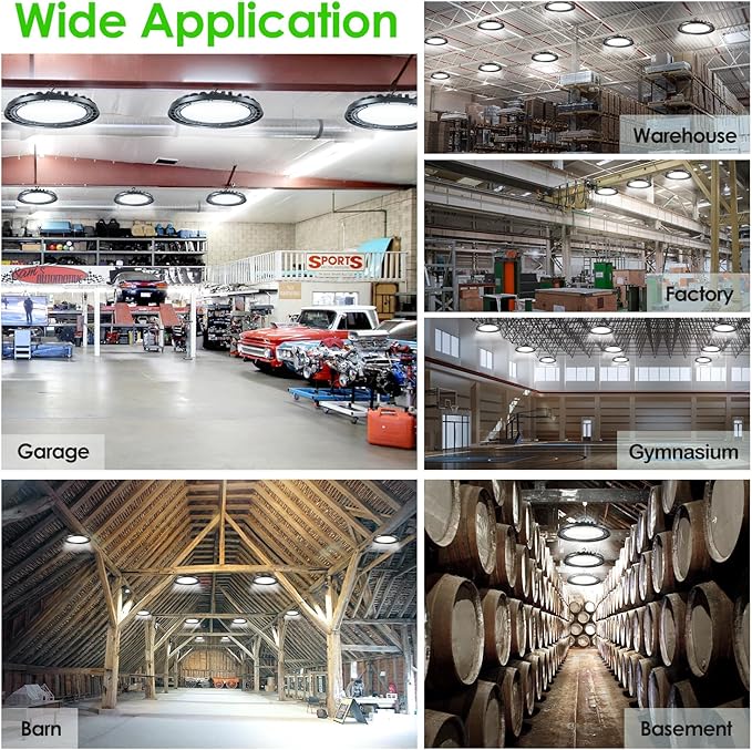 LED High Bay Light 200W, 12' UFO Commercial Lighting Fixture w/Isolated Power Supply, w/Plug for Garage Shop Warehouse Workshop, 5000k 28000lm Dimmable IP65 UL ETL Listed (1-Pack)