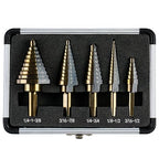 Step Drill Bits, 5PCS HSS Titanium Step Drill Bit Set, 50 Sizes High Speed Steel Step Bits for Metal with Aluminum Case