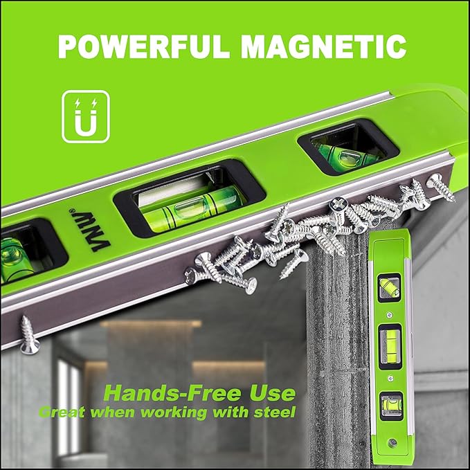 9 Inch Torpedo Level, Magnetic Bubble Level with 45°/90°/180° Bubble Vials, Shock Resistant Leveler Tool for Measuring (4)