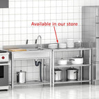 Free Standing Stainless-Steel Single Bowl Commercial Restaurant Kitchen Sink Set w/Faucet & Drainboard, Prep & Utility Washing Hand Basin w/Workbench & Storage Shelves Indoor Outdoor (39 in)