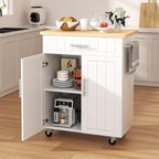 Shintenchi Kitchen Island cart with Storage, Portable Bar Cabinet on Wheels, Rolling Microwave Cart Side Table with Workstation for Kitchen, Dinning Room, White
