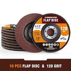 10 Pack Aluminum Oxide Flap Discs 4 1/2 for Angle Grinder 120 Grit 7/8” Arbor Flap Wheel for Rust Removal, Sanding and Finishing, T29