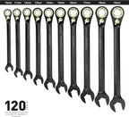 TRUE MECHANIC™ 20 Pc. 120T Reversible Ratcheting Combination Wrench Set, Long Pattern, SAE, Metric, Professional, With Portable Roll-Up Pouch Bag