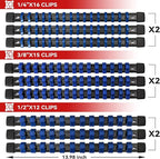 ALOANES 18 PC ABS Socket Organizer, 1/2 inch, 3/8 inch and 1/4 inch Drive Socket Rail Holders, Heavy Duty Socket Racks, Black Rails with Blue Clips