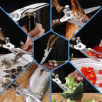 ANDONG Kitchen Shears - Heavy Duty Stainless Steel Poultry, Meat & Bone Scissors with Black Leather Sheath for Food