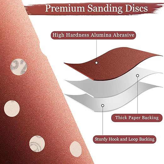 100 PCS 600 Grit 5 Inch Sanding Discs, Hook and Loop Sandpaper for Random Orbital Sander