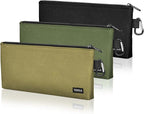 3 Pack Premium Tool Pouches Zipper Bag, 12 in Small Tools Bags with Carabiner, Heavy Duty Flat Bottom Utility Multipurpose Storage Organizer Bag for Tool, Stationary, Pencil (Tan, Navy Green, Black)