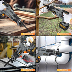 Brushless Reciprocating Saw, 21V Cordless saw saw with 2 x 6.0Ah battery, Electric Portable Sierra Recíproca with 12 Blades & LED Light, 0-3500 SPM Professional Sawsall for Wood, Metal, PVC