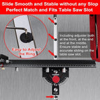Table Saw Miter Gauge with Micro Adjustable Flip Stop and Extendable Fence and Quick Angle Stop for Table Saw Band Saw Router Table Fit 3/8 x 3/4" T Slot for Woodworking Crosscut, Miter Cut