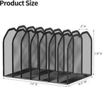 Black 7-Section File Folder Organizer for Desk – Metal Vertical File Holder, Desktop File Organizer Vertical Stand, Letter/A4 Folder Rack, Upright File Sorter, Office Paper Organizer