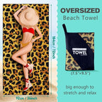 Leopard Print Beach Towel Oversized 36" x 72", Thin Lightweight Sand Free Quick Dry Microfiber Towel for Swimming Pool Cruise Camping Travel
