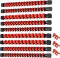 ALOANES 9 PC ABS Socket Organizer, 1/2 inch, 3/8 inch and 1/4 inch Drive Socket Rail Holders, Heavy Duty Socket Racks, Black Rails with Red Clips