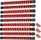 ALOANES 9 PC ABS Socket Organizer, 1/2 inch, 3/8 inch and 1/4 inch Drive Socket Rail Holders, Heavy Duty Socket Racks, Black Rails with Red Clips