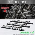 ALOANES 1/2-Inch Drive Magnetic Socket Organizer, Heavy Duty Aluminum Socket Rail Organizer, 360° Swivel Clips Socket Holder Kit for Tool Box, 1/2 Inch Socket Holder x 12 Clips (Black)