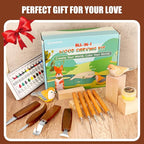 Wood Carving Kit, 44Pcs Wood Carving Tools with 4 Style Templates & 12 Color Paint Set & Bee Wax, Wood Whittling Knives Set 4pcs Whittling Knives & 5pcs Detail Knives for Beginners and Hobbyists