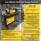 4 in 1 Electric Hydraulic Busbar Processor Busbar Bender Cutter/Hole Puncher/Flat Bending/Vertical Bending Cutting Punching Bending Machine for Iron, Copper, Aluminum 110V