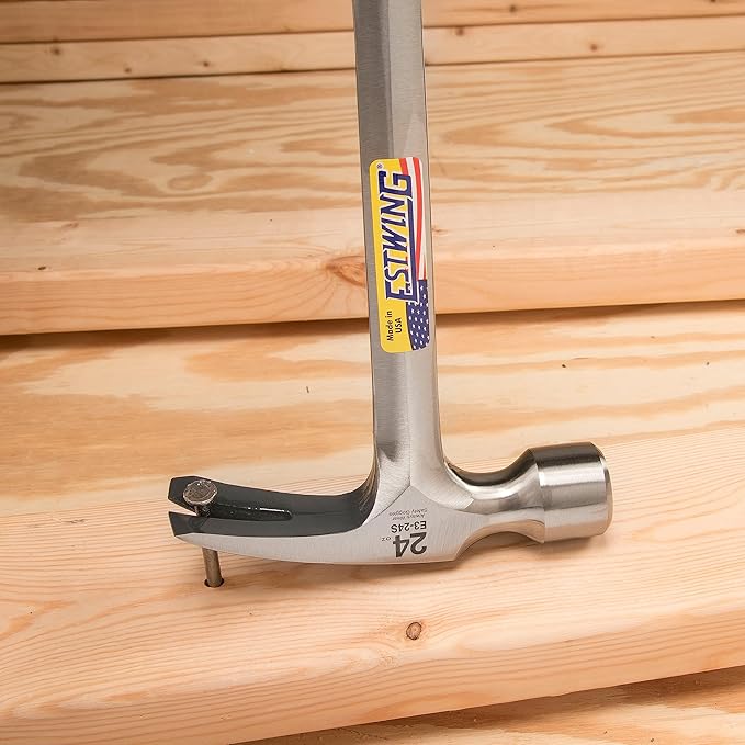 ESTWING Framing Hammer - 24 oz Long Handle Straight Rip Claw with Smooth Face & Shock Reduction Grip - E3-24S