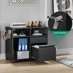 Letaya Mobile File Cabinet, Metal Lateral Rolling Printer Stand Filing Cabinets with Shelves for Home Office-Storage A4/F4/Letter (Black)