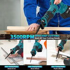 Cordless Rotated Handle Reciprocating Saw, 2 x 6.0Ah Battery, 12Pcs Blades, 28MM Stroke, 180° Cutting Angle, Wood/Metal/PVC