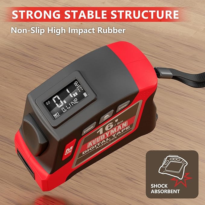 Alloyman 2-in-1 Digital Tape Measure, 16Ft Length, 6 Unit Options, 4 Measuring Modes, Stores 50 Records, Auto Lock with Magnetic Hook, Waterproof & Drop-Resistant