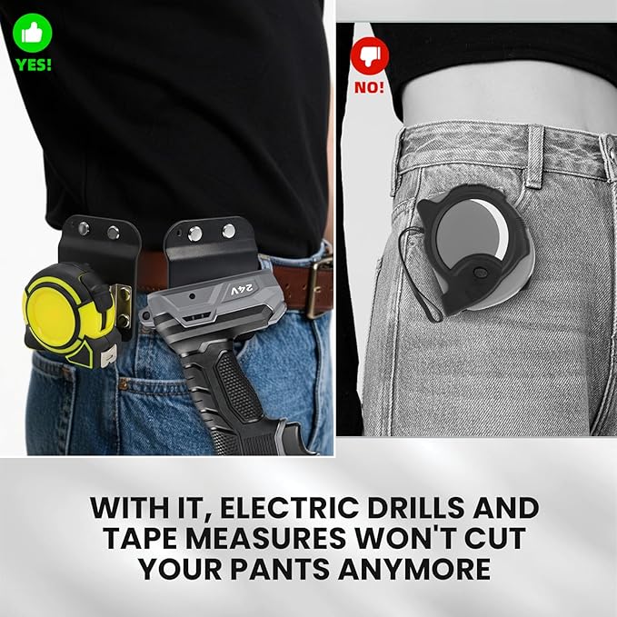 3 Pcs Drill Holder for Tool Belt + 3 Pcs Drill Clip, Tape Measure Holder with Metal Clip, 2 in Belt Hook Holster for Cordless Drill, Impact Driver, Measuring Tape, Tool Accessories