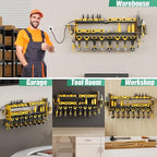 Suchtale Power Tool Organizer with Charging Station,33.2" Garage 8 Drill Holders Wall Mount,3 Layers Heavy Duty Metal Tool Shelf with 8 Outlets Power Strip, Gift for Men, Father, Yellow
