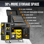 5 Drawers Rolling Tool Chest, Tool Box Detachable Top Metal Tool with Locking System, Protective Mat & Tool Rack, Garage Storage Cart with Side Cabinet, Tool Box for Garage